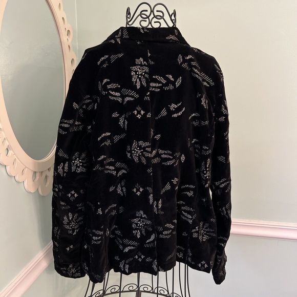 Chicos Womens Jacket 3 Black Silver Velvet Embroidered 2-Button Blazer Lined L - Picture 5 of 5